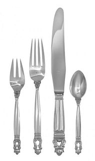 A Danish Silver Flatware Service, Georg Jensen Silversmithy, Copenhagen, 1945-77, Acorn pattern, comprising: 6 dinner knives 6 d