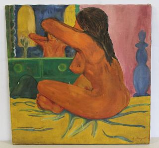 J SEARGENT. Oil on Canvas of a Nude Bathing.