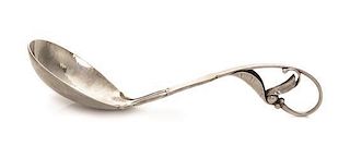 A Danish Silver Serving Spoon, No. 141, Georg Jensen Silversmithy, Copenhagen, 1945-77, the bowl with spot-hammered surface the