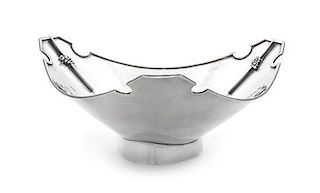 * A Finish Silver Bowl, Kasityota Pirkan-Kulta Oy, 1959, lightly spot-hammered, of triangular form with upturned ends applied wi