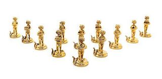 A Set of Twelve Italian Silver-Gilt Place Card Holders, Retailed by Del Bono, Florence, 2nd Half 20th Century, formed as infant