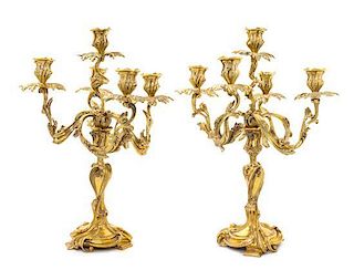 A Pair of Italian Silver-Gilt Five-Light Candelabra, C. Tupini, Rome, Mid 20th Century, in 18th century style, the circular base