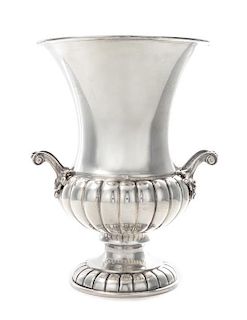 An Italian Silver Two-Handled Wine Cooler, Mario Buccellati, Milan, Circa 1940, of campana form with gadrooned lower body raised