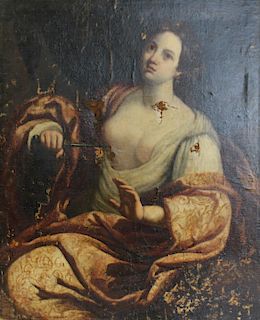 UNSIGNED. Oil On Canvas Lady Stabbing Herself