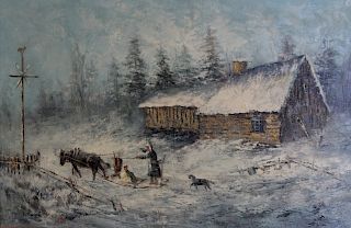 R. Rogers ? Signed Oil On Canvas Snow Scene.