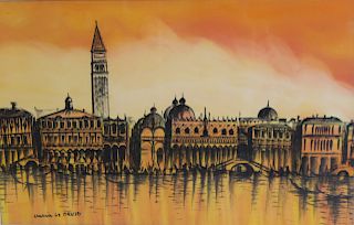 ILLEGIBLY. Signed Watercolor Of Venice.