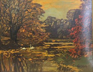G. CASSON. Signed Oil On Board Ducks In Pond.