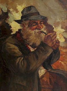 ILLEGIBLY. Signed Oil On Canvas. Man With Pipe.