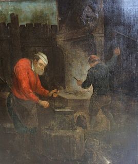 UNSIGNED. Oil On Canvas Old Master Iron Workers.