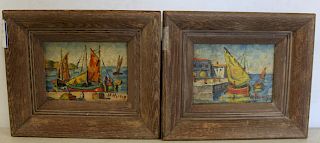 H.HARVEY Signed 2 Oil Paintings Of Boats .