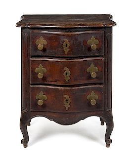 A Louis XV Provincial Chest of Drawers Height 30 x width 25 1/2 x depth 15 1/2 inches.