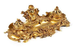 A Louis XV Style Gilt Bronze Encrier Width 16 inches.