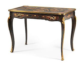 A Louis XV Style Marquetry Lady's Writing Table Height 29 x width 40 x depth 22 1/2 inches.