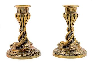 A Pair of Gilt Bronze Candlesticks Height 6 inches.