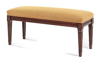 A Louis XVI Style Mahogany Bench Height 19 x width 44 x depth 17 inches.