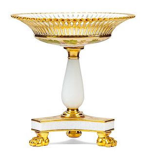 An Empire Style Parcel Gilt Porcelain Tazza Height 9 3/4 x diameter 9 1/2 inches.