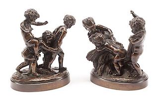 A Pair of French Bronze Figural Groups Height of first 9 1/2 inches.