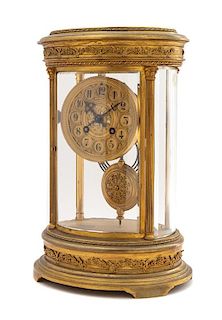 * A French Gilt Bronze Mantel Clock Height 12 1/2 x width 8 1/2 inches.