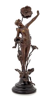 * A French Art Nouveau Bronze Figure Height 16 1/2 inches.