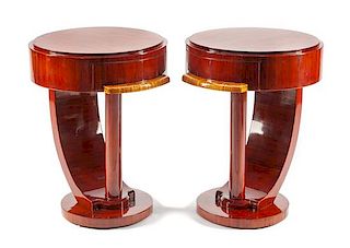 A Pair of Art Deco Style Side Tables Height 26 x diameter of top 19 1/2 inches.