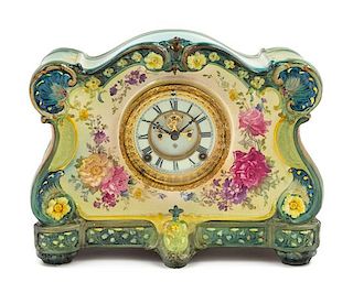 * A Royal Bonn Porcelain Mantel Clock Height 11 1/2 x width 14 x depth 4 1/2 inches.