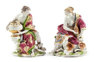 A Pair of Continental Porcelain Figural Groups Height 9 1/2 inches.
