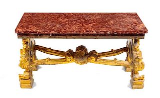 A Continental Giltwood Low Table Height 20 1/2 x width 40 1/2 x depth 20 1/4 inches.