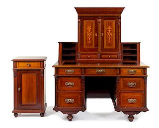 A Continental Parquetry Decorated Writing Desk Height 62 1/4 x width 51 1/4 x depth 24 1/2 inches.