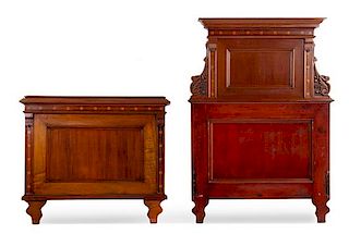 A Pair of Continental Inlaid Mahogany Single Beds Height of bed frame 69 1/2 inches.