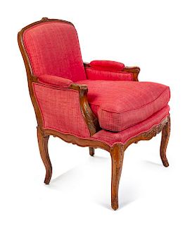 A Continental Fruitwood Bergere Height 35 1/2 x width 22 inches.