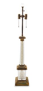 A Continental Gilt Metal Mounted Cut Glass Lamp Height overall 39 inches.