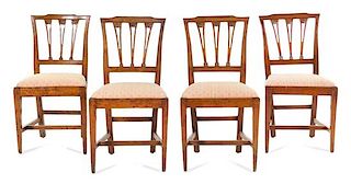 A Set of Four Italian Walnut Chairs Height 36 1/2 x width 16 x depth 18 inches.