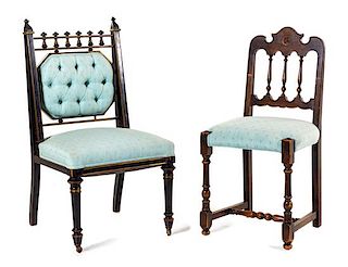 Two Continental Side Chairs Height of tallest 38 x width 21 x depth 20 inches.