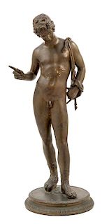 A Continental Bronze Figure of Narcissus Height 25 inches.