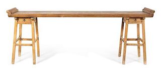 A Chinese Softwood Altar Table Height 37 1/2 x width 99 1/2 x depth 18 3/4 inches.