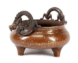 A Chinese Bronze Censer Width 8 1/2 inches.