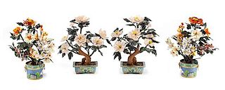 Two Pairs of Chinese Hardstone Models of Trees Height of tallest 15 inches.
