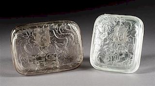 Two Chinese Carved Rock Crystal Boxes Width of wider 4 1/4 inches.