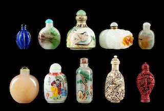 Ten Chinese Snuff Bottles Height of tallest 3 5/8 inches.