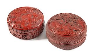 Two Chinese Cinnabar Lacquer Boxes Diameter of first 7 inches.