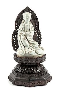 A Chinese Blanc-de-Chine Figure of Guanyin Height overall 13 inches.