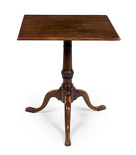 A George III Mahogany Tilt-Top Tea Table Height 27 1/2 x width 24 x depth 24 inches.