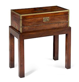A George III Mahogany Writing Box on Stand Height 23 1/4 x width 21 1/4 x depth 12 inches.