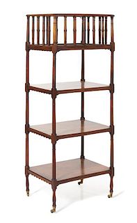 * A Regency Style Mahogany Etagere Height 48 1/2 x width 18 x depth 13 inches.