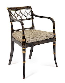 A Regency Painted and Parcel Gilt Armchair Height 32 inches.