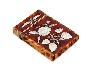 * A Regency Mother-of-Pearl Inlaid Tortoise Shell Card Case Height 3 1/2 inches.