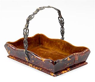 A Victorian Silver-Plate and Tortoise Shell Basket Height 2 1/2 x width 10 1/2 x depth 7 inches.
