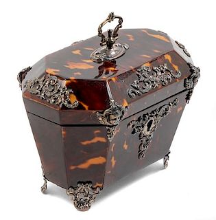 A Victorian Silver-Plate Mounted Tortoise Shell Card Box Height 4 x width 4 5/8 x depth 3 1/8 inches.