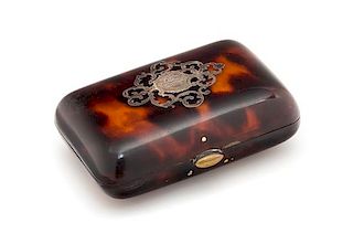 * A Victorian Silver Mounted Tortoise Shell Change Purse Width 2 1/2 inches.