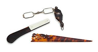 * Three Tortoise Shell Articles Length of letter opener 6 1/2 inches.